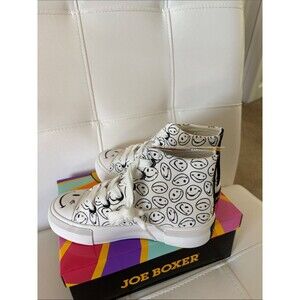Joe Boxer White High-Top Sneakers with Black Smiley Print